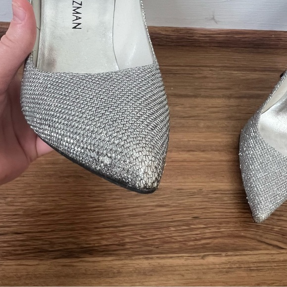Stuart Weitzman Silver Sparkle Pointed High Heel Stilettos - Picture 5 of 13